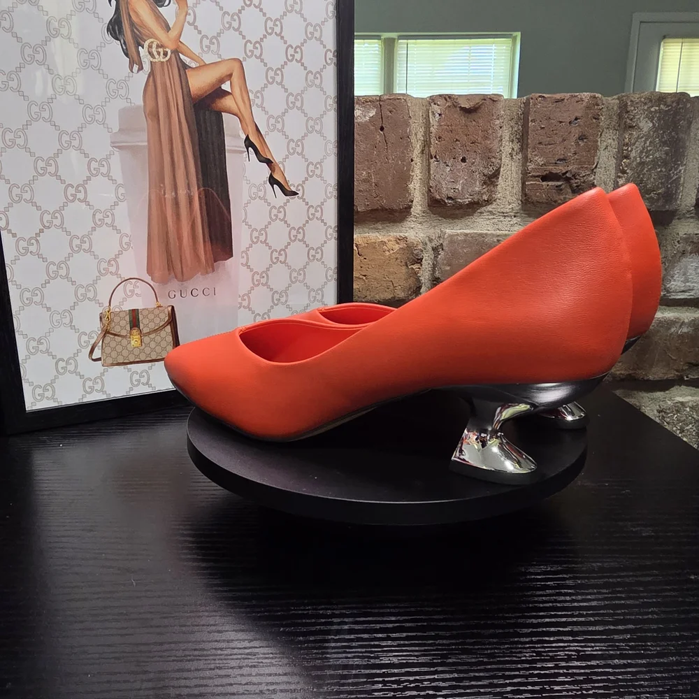 Katy Perry Collections Bright Orange Sculptural Heel Pumps - Picture 5 of 7